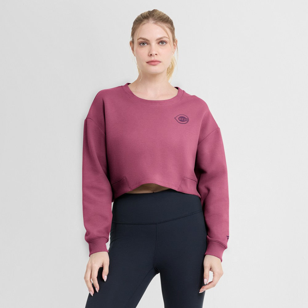 Cincinnati Reds Fanatics Women's Studio Cropped Pullover Sweatshirt - MLB Pullover