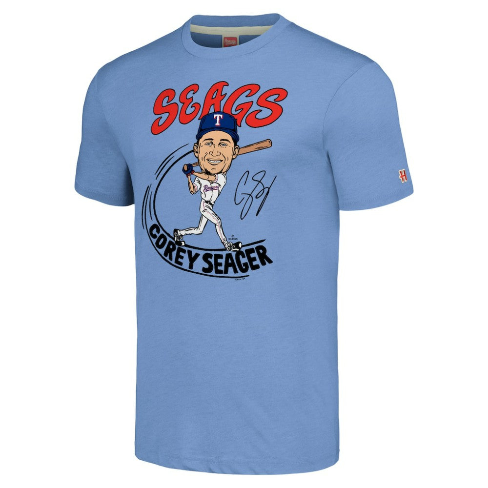 Corey Seager Texas Rangers Homage Caricature Player Tri-Blend T-Shirt - MLB T-shirts