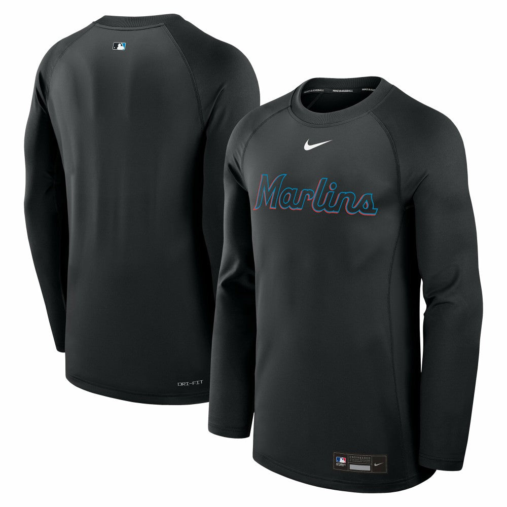 Miami Marlins Nike Authentic Collection Game Time Raglan Dri-FIT Long Sleeve T-Shirt - MLB T-shirts