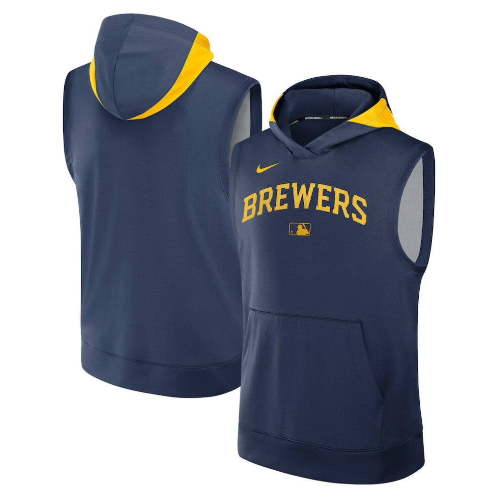 Milwaukee Brewers Nike Authentic Collection Dri-FIT Sleeveless Hoodie - MLB Hoodies