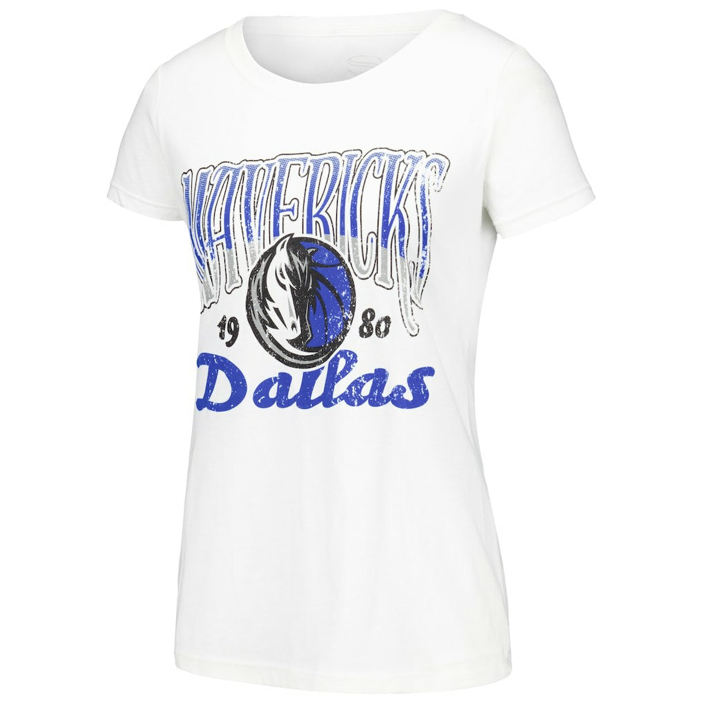 White Dallas Mavericks Stadium Essentials Women's Sky High T-Shirt sale | NBA