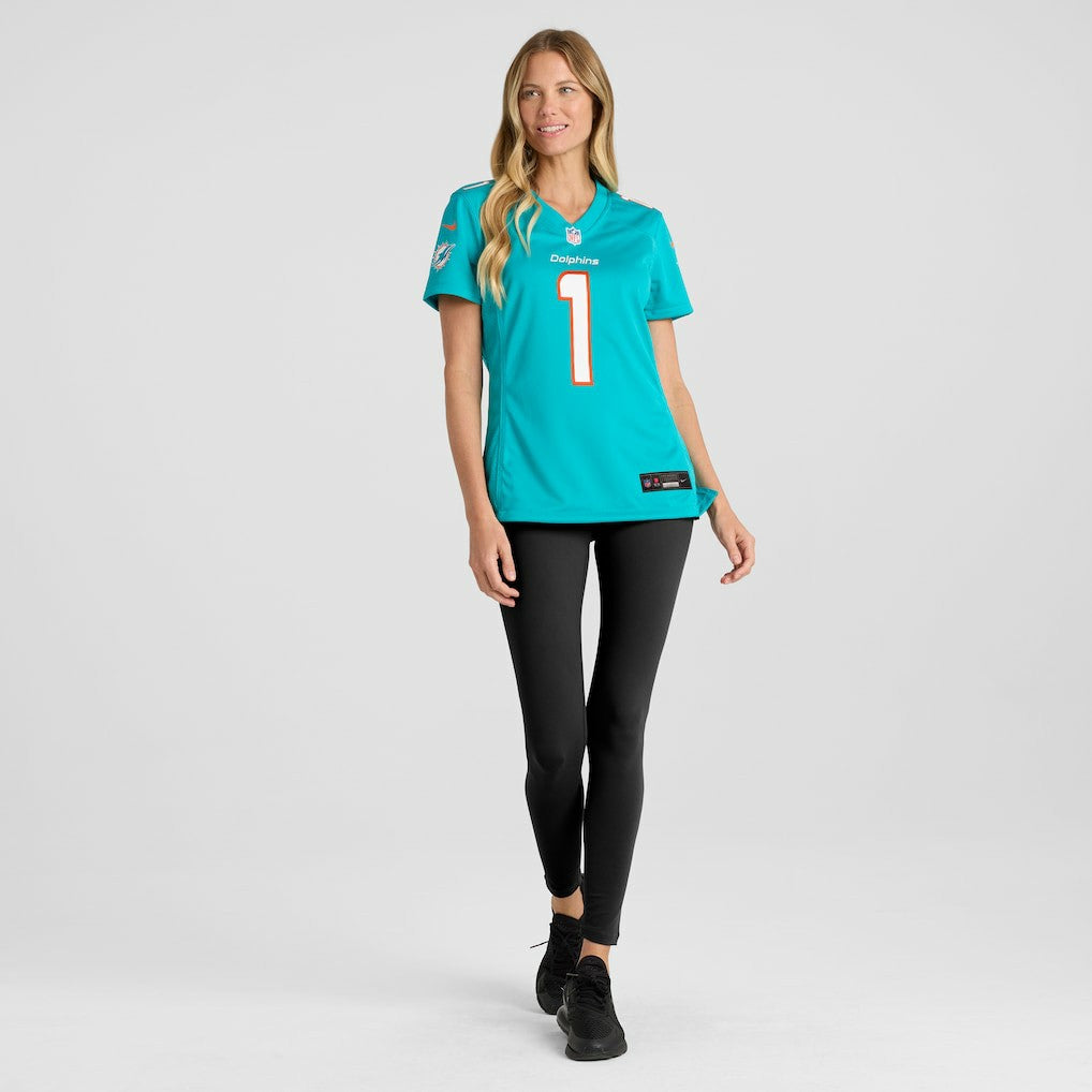 Miami Dolphins Number 1 Bride  Women's Game Jersey | NFL Outlet