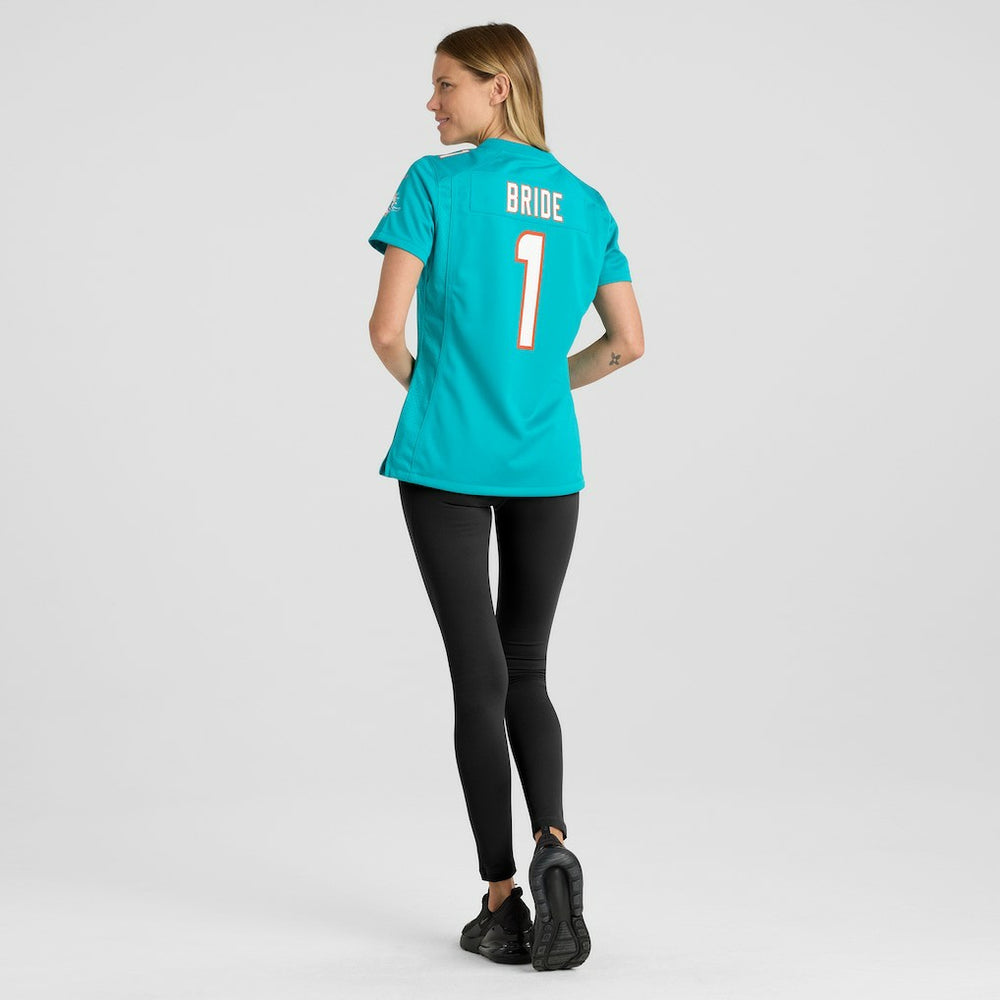 Miami Dolphins Number 1 Bride  Women's Game Jersey | NFL Outlet