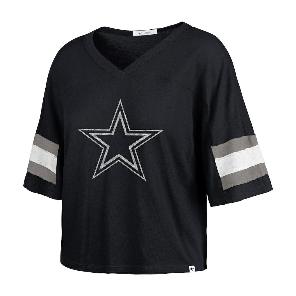 Dallas Cowboys '47 Women's Double Header Scout Cropped V-Neck T-Shirt | NFL On sale
