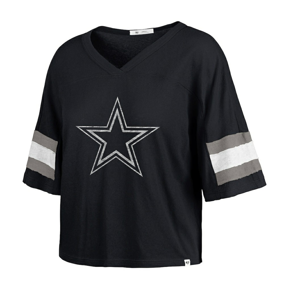 Dallas Cowboys '47 Women's Double Header Scout Cropped V-Neck T-Shirt | NFL On sale