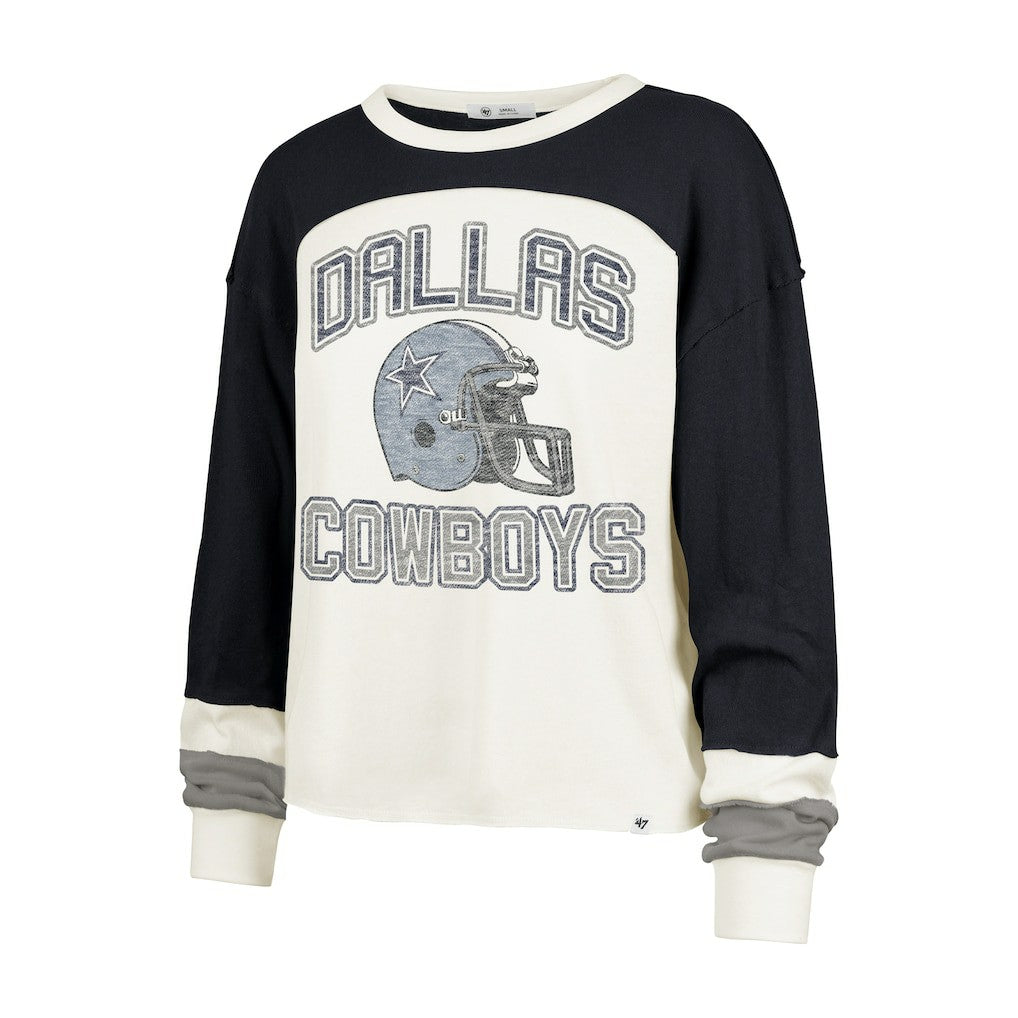 Dallas Cowboys '47 Women's Double Header Curve Raglan Long Sleeve Crop Top | NFL Sale