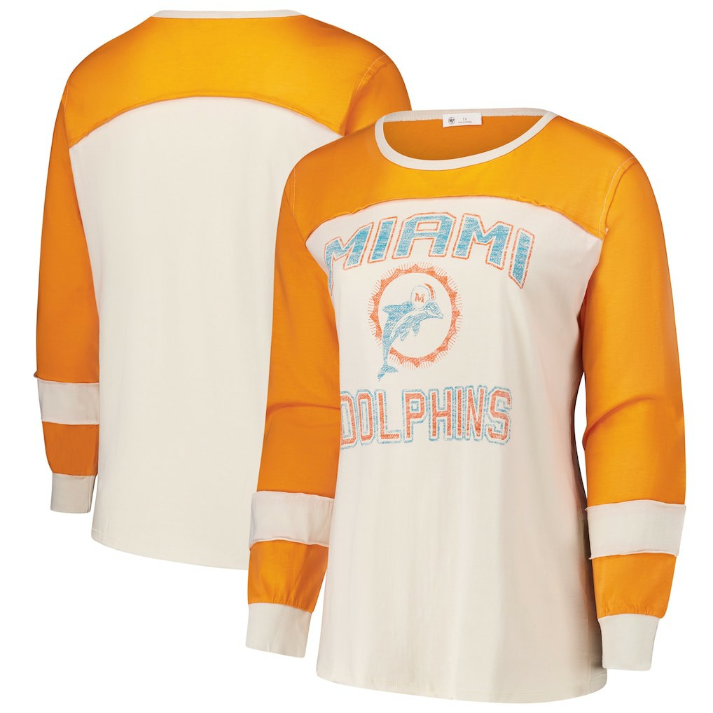 Miami Dolphins '47 Women's Plus Size Double Header Curve Toni Long Sleeve T-Shirt | NFL Sale