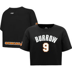 Cincinnati Bengals Joe Burrow  Pro Standard Women's Player Name & Number Cropped Boxy T-Shirt | NFL Outlet