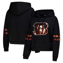 Cincinnati Bengals Cuce Women's Cropped Sequins Pullover Hoodie | NFL Sale