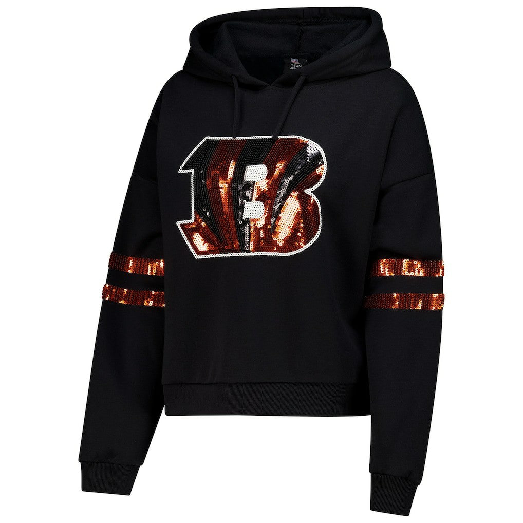 Cincinnati Bengals Cuce Women's Cropped Sequins Pullover Hoodie | NFL Sale