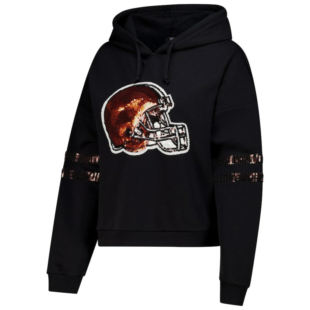 Cleveland Browns Cuce Women's Cropped Sequins Pullover Hoodie | NFL On sale