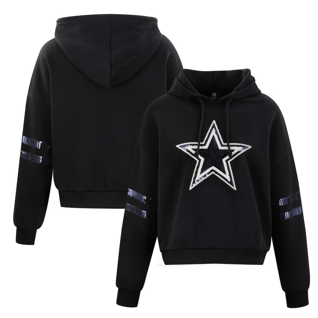 Dallas Cowboys Cuce Women's Cropped Sequins Pullover Hoodie | NFL Discount