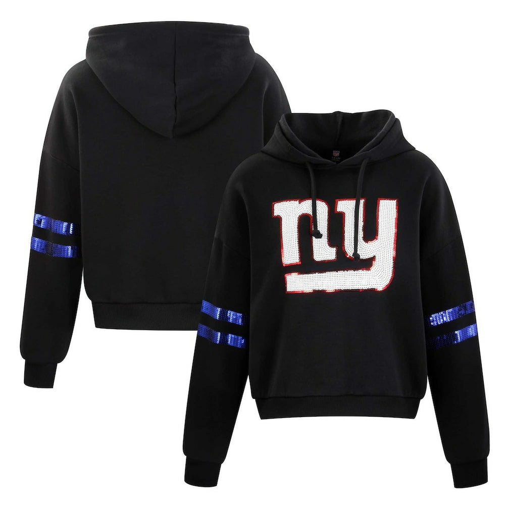 New York Giants Cuce Women's Cropped Sequins Pullover Hoodie | NFL Outlet