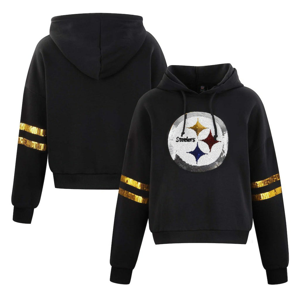 Pittsburgh Steelers Cuce Women's Cropped Sequins Pullover Hoodie | NFL Near me