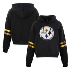 Pittsburgh Steelers Cuce Women's Cropped Sequins Pullover Hoodie | NFL Near me