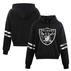 Las Vegas Raiders Cuce Women's Cropped Sequins Pullover Hoodie | NFL Near me
