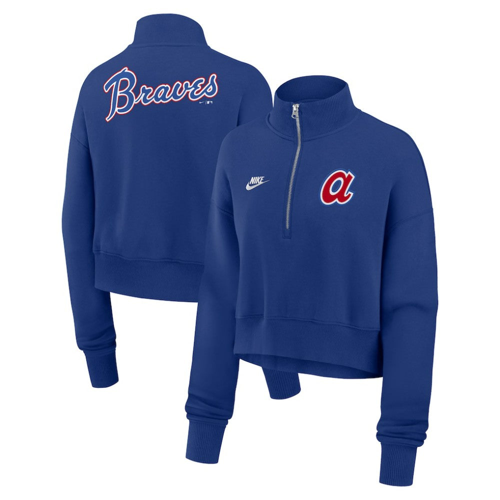 Atlanta Braves Nike Women's Cooperstown Collection Phoenix Fleece Half-Zip Sweatshirt - MLB Sweatshirts