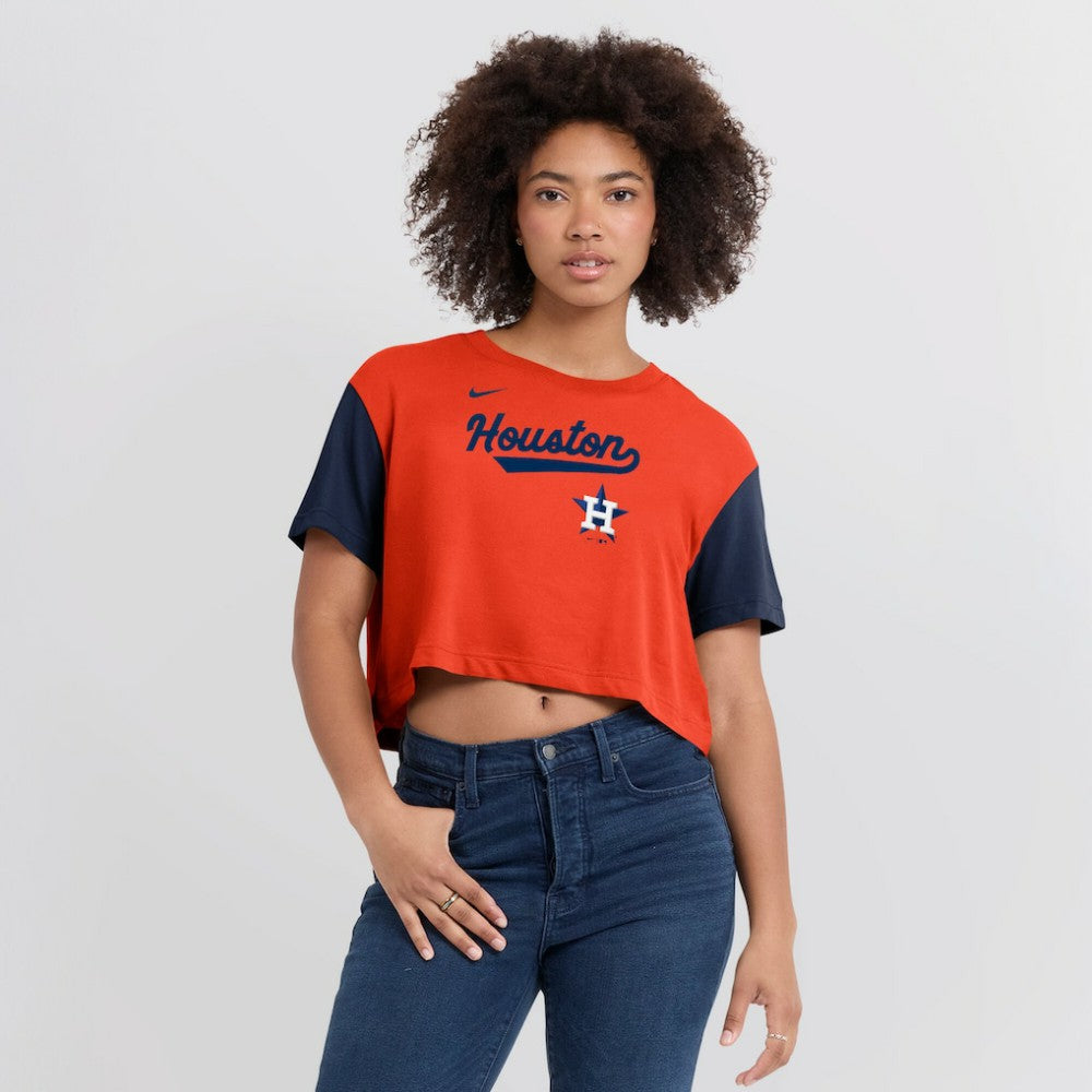Houston Astros Nike Women's Script Dri-FIT Cropped T-Shirt - MLB T-shirts