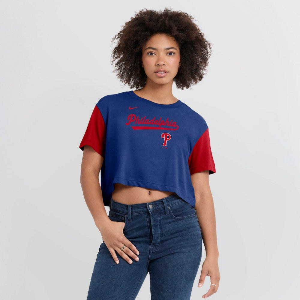 Philadelphia Phillies Nike Women's Script Dri-FIT Cropped T-Shirt - MLB T-shirts