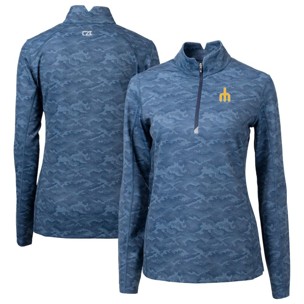 Seattle Mariners Cutter & Buck Women's  Traverse Camo Print Stretch Quarter-Zip Top - MLB Tops