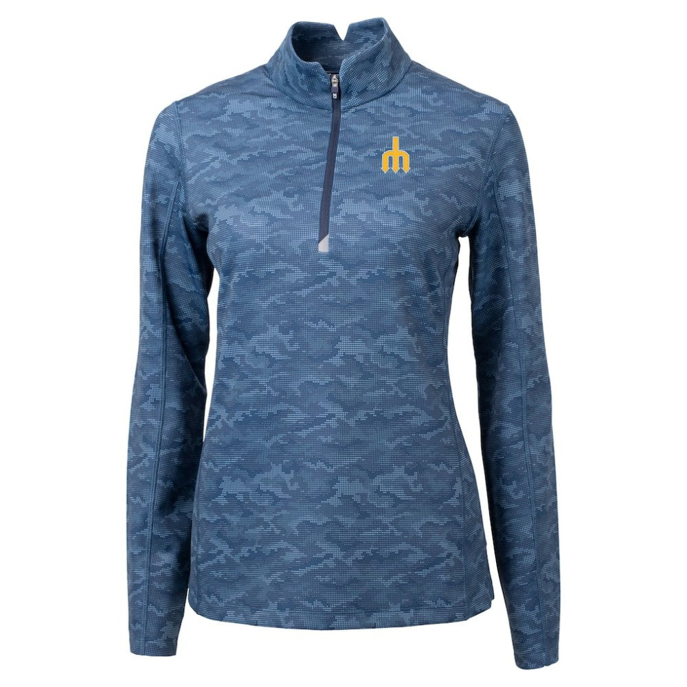 Seattle Mariners Cutter & Buck Women's  Traverse Camo Print Stretch Quarter-Zip Top - MLB Tops
