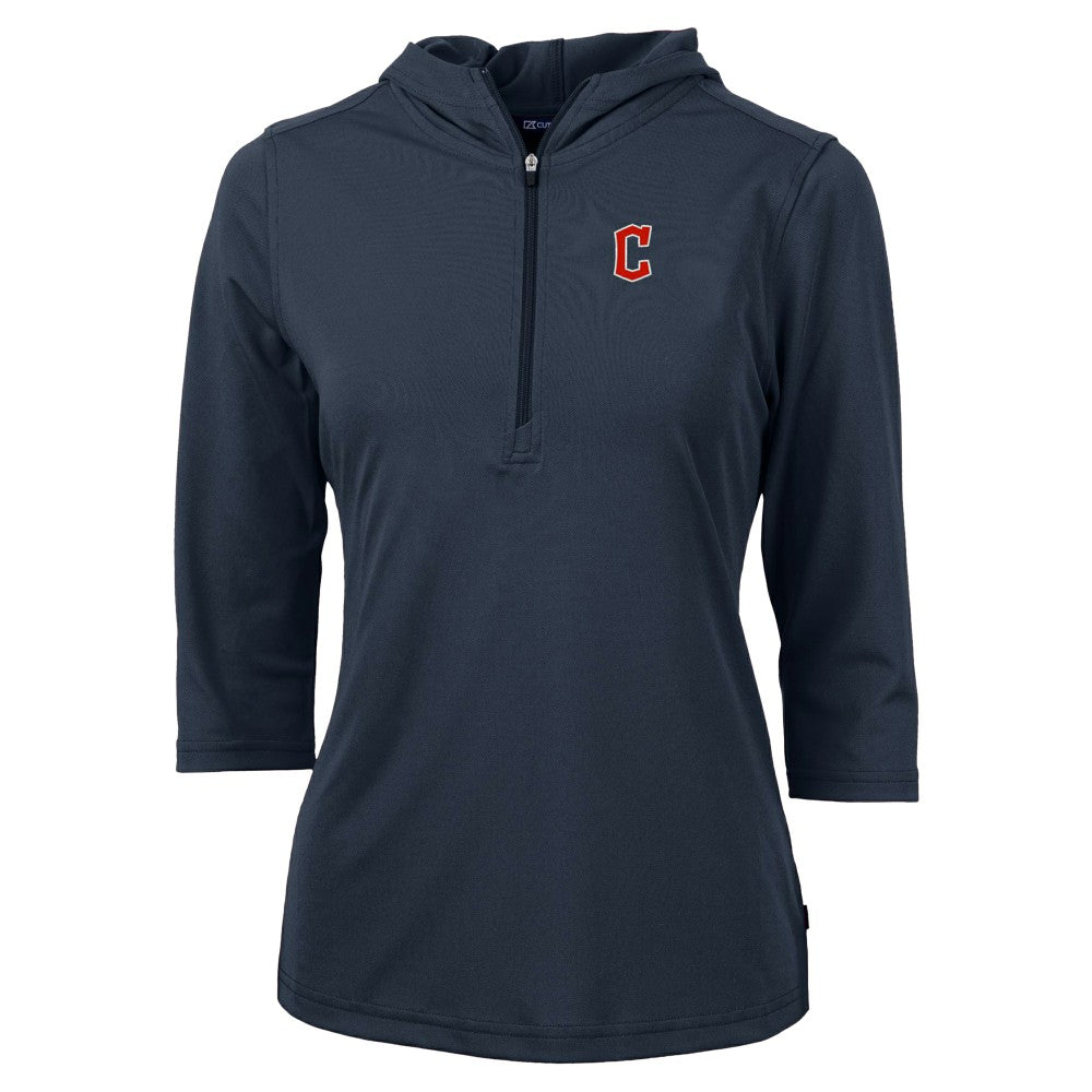 Cleveland Guardians Cutter & Buck Women's  DryTec Virtue Eco Pique Recycled 3/4-Sleeve Half-Zip Pullover Hoodie - MLB Hoodies