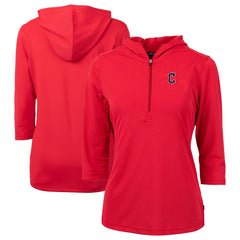 Cleveland Guardians Cutter & Buck Women's  DryTec Virtue Eco Pique Recycled 3/4-Sleeve Half-Zip Pullover Hoodie - MLB Hoodies