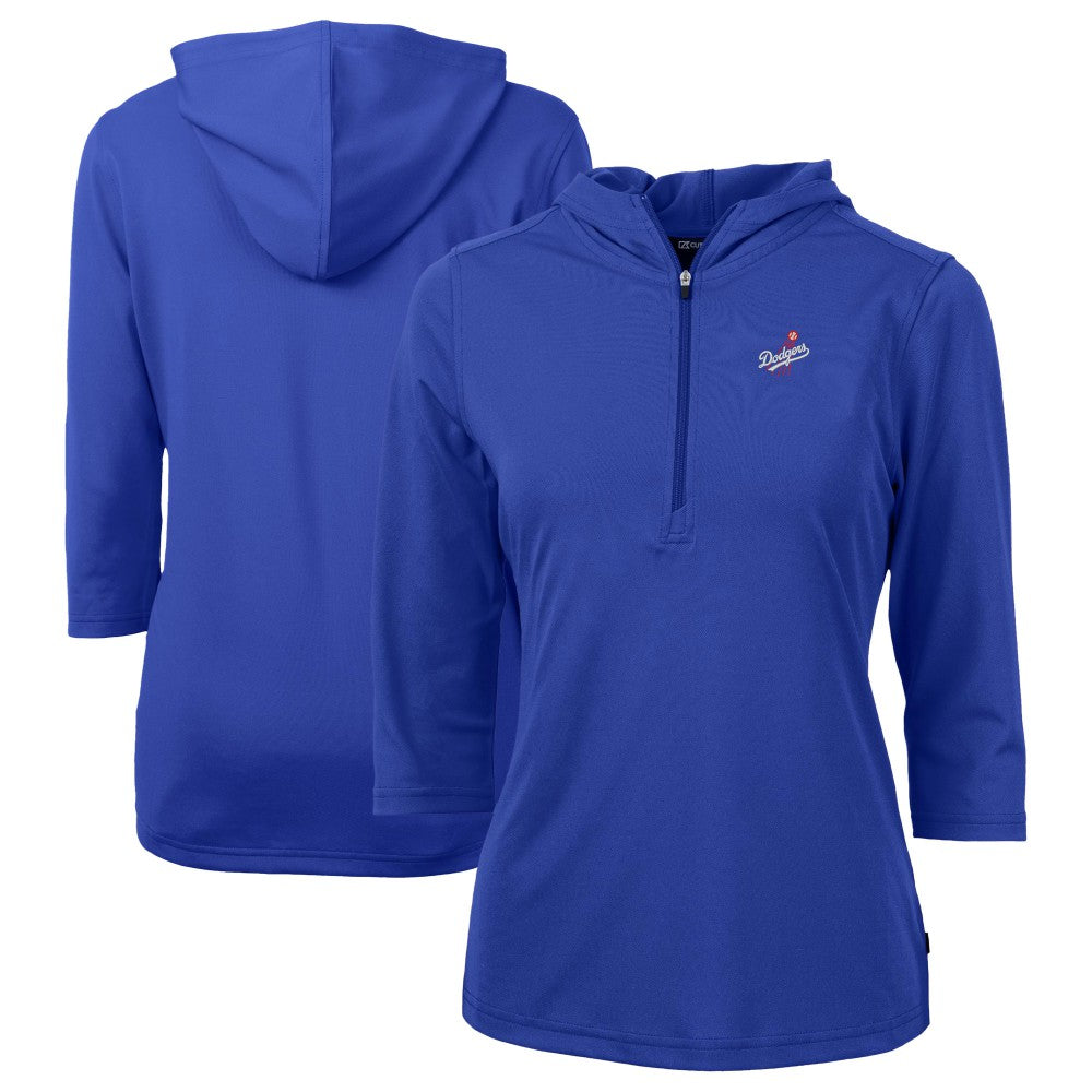 Los Angeles Dodgers Cutter & Buck Women's  DryTec Virtue Eco Pique Recycled 3/4-Sleeve Half-Zip Pullover Hoodie - MLB Hoodies