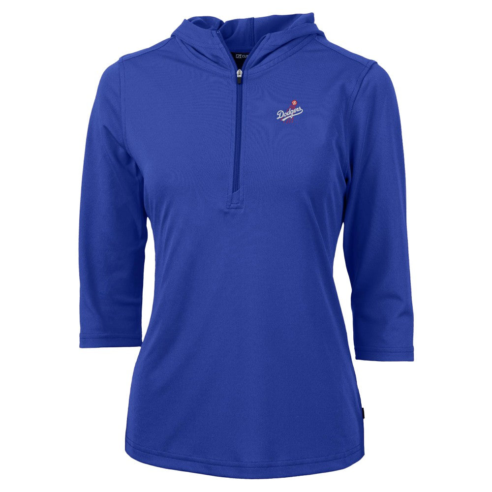 Los Angeles Dodgers Cutter & Buck Women's  DryTec Virtue Eco Pique Recycled 3/4-Sleeve Half-Zip Pullover Hoodie - MLB Hoodies