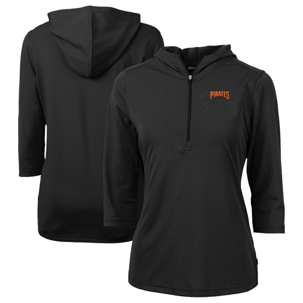 Pittsburgh Pirates Cutter & Buck Women's  DryTec Virtue Eco Pique Recycled 3/4-Sleeve Half-Zip Pullover Hoodie - MLB Hoodies