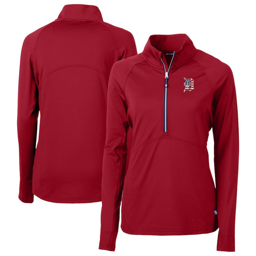Detroit Tigers Cutter & Buck Women's Americana DryTec Adapt Eco Knit Stretch Recycled Raglan Half-Zip Top - MLB Tops