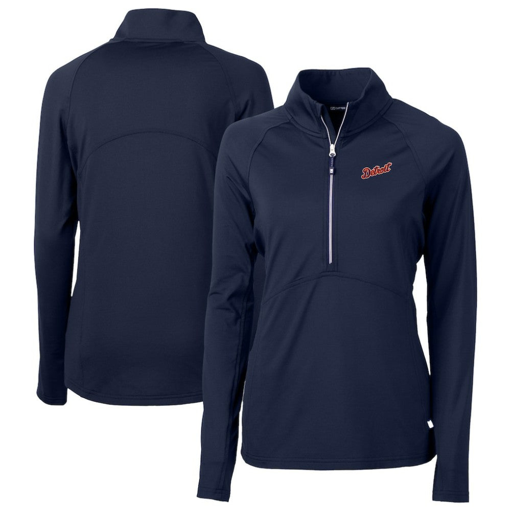 Detroit Tigers Cutter & Buck Women's  DryTec Adapt Eco Knit Stretch Recycled Raglan Half-Zip Top - MLB Tops