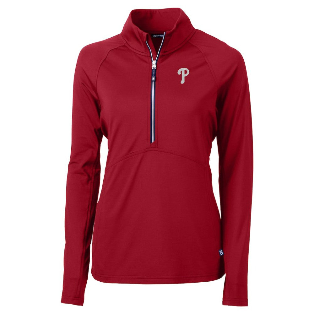 Philadelphia Phillies Cutter & Buck Women's  DryTec Adapt Eco Knit Stretch Recycled Raglan Half-Zip Top - MLB Tops