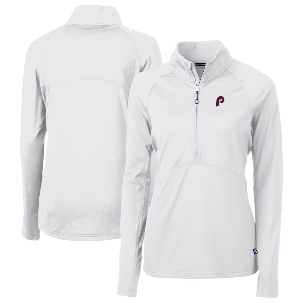 Philadelphia Phillies Cutter & Buck Women's Cooperstown Collection DryTec Adapt Eco Knit Stretch Recycled Raglan Half-Zip Top - MLB Tops