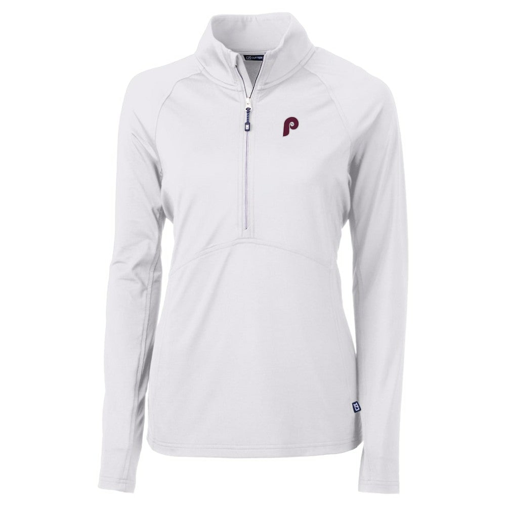 Philadelphia Phillies Cutter & Buck Women's Cooperstown Collection DryTec Adapt Eco Knit Stretch Recycled Raglan Half-Zip Top - MLB Tops