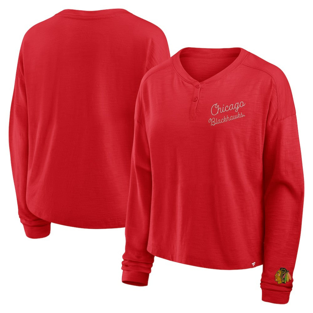Chicago Blackhawks Fanatics Women's Oversized All Out Effort Long Sleeve Henley T-Shirt -  NHL T-shirts