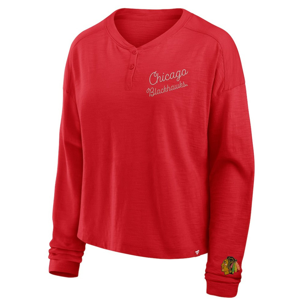 Chicago Blackhawks Fanatics Women's Oversized All Out Effort Long Sleeve Henley T-Shirt -  NHL T-shirts