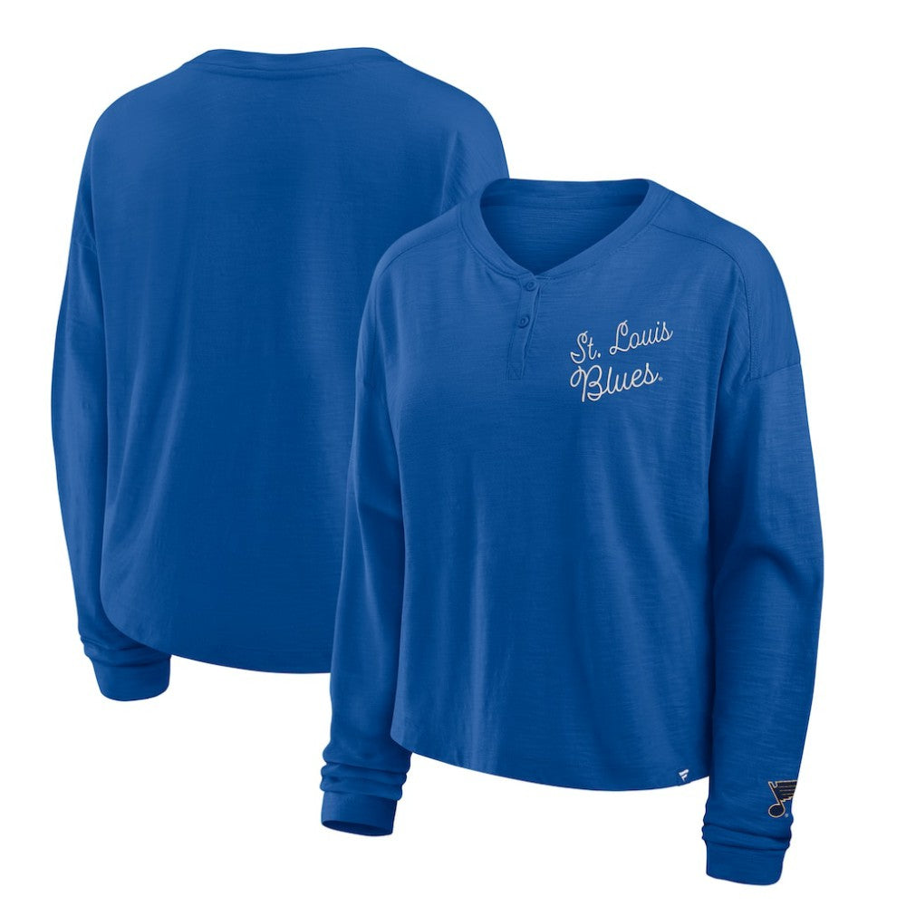 St. Louis Blues Fanatics Women's Oversized All Out Effort Long Sleeve Henley T-Shirt -  NHL T-shirts
