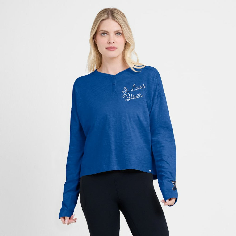 St. Louis Blues Fanatics Women's Oversized All Out Effort Long Sleeve Henley T-Shirt -  NHL T-shirts