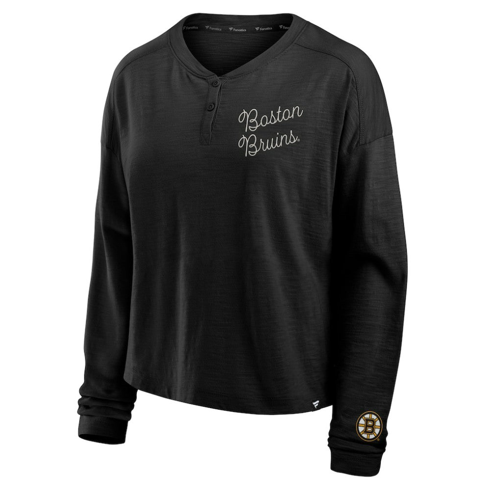 Boston Bruins Fanatics Women's Oversized All Out Effort Long Sleeve Henley T-Shirt -  NHL T-shirts
