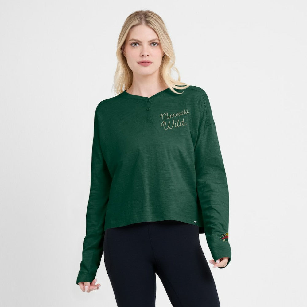 Minnesota Wild Fanatics Women's Oversized All Out Effort Long Sleeve Henley T-Shirt -  NHL T-shirts