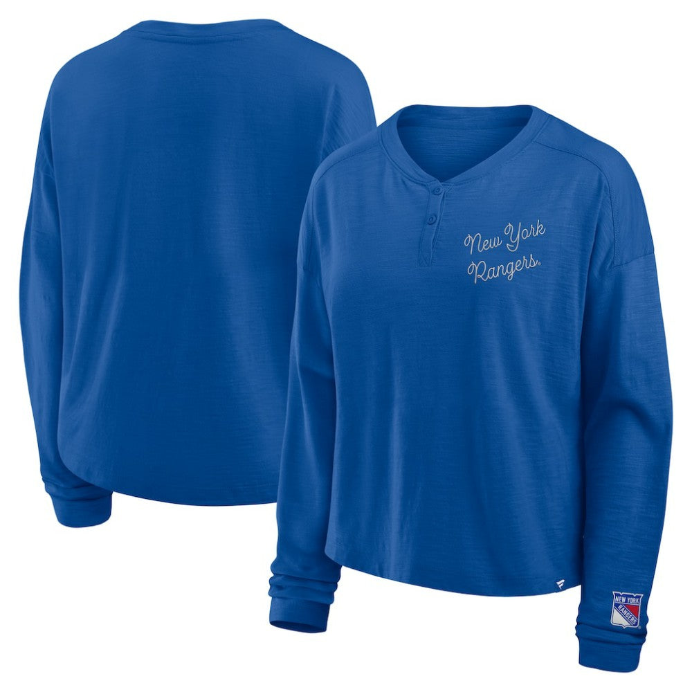 New York Rangers Fanatics Women's Oversized All Out Effort Long Sleeve Henley T-Shirt -  NHL T-shirts