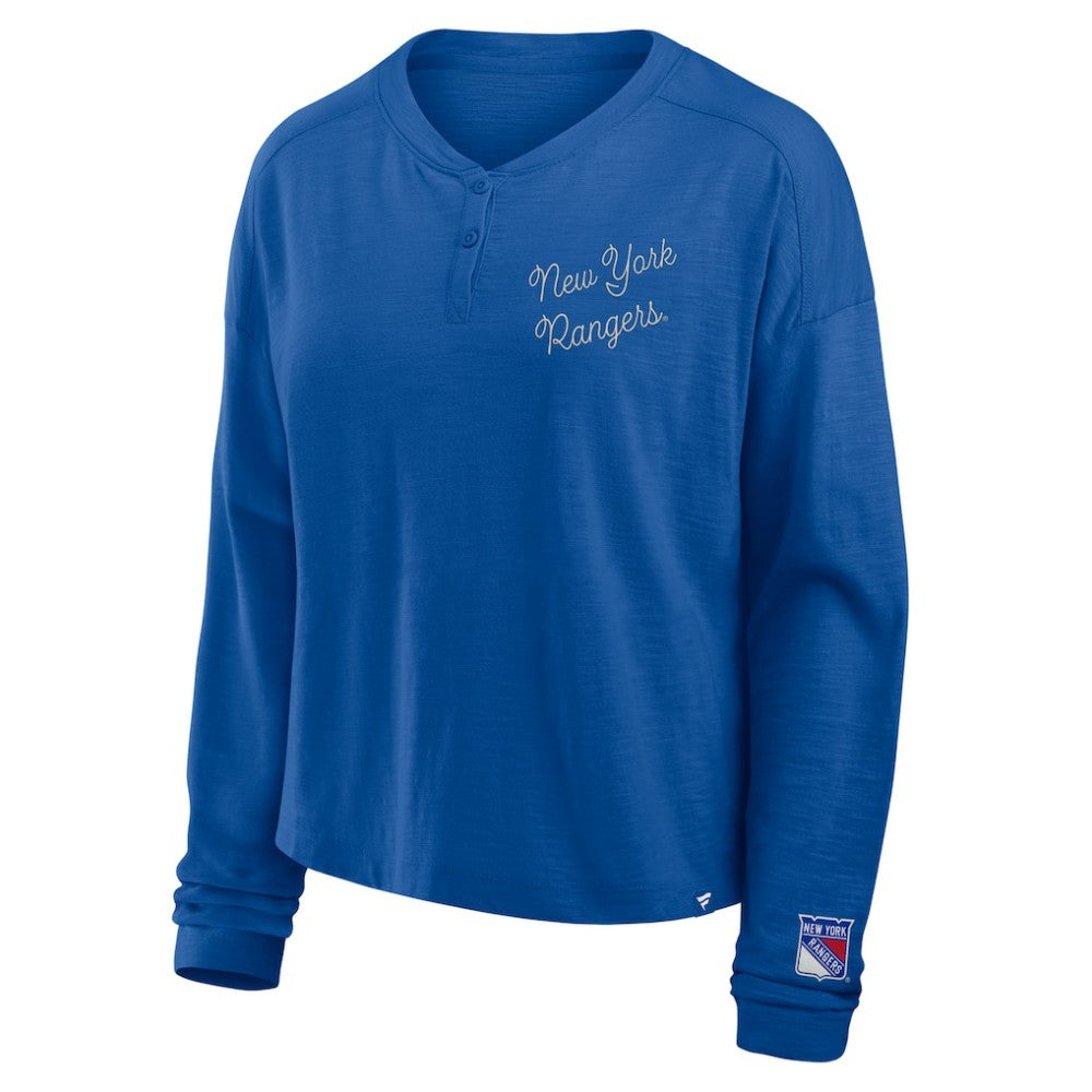 New York Rangers Fanatics Women's Oversized All Out Effort Long Sleeve Henley T-Shirt -  NHL T-shirts