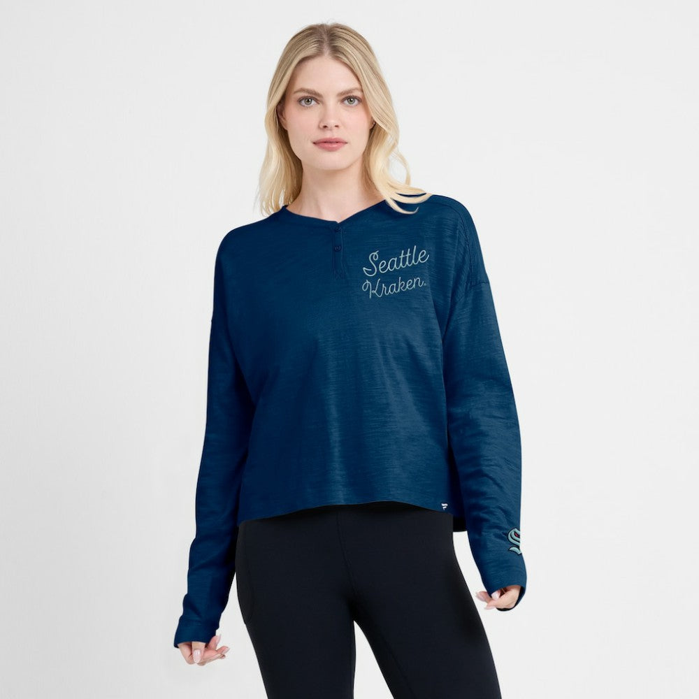 Seattle Kraken Fanatics Women's Oversized All Out Effort Long Sleeve Henley T-Shirt -  NHL T-shirts