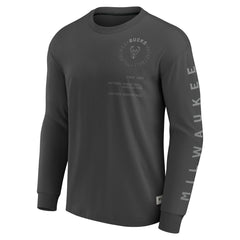 Gray Milwaukee Bucks Elements Future Ground Tonal Info Long Sleeve T-Shirt | NBA