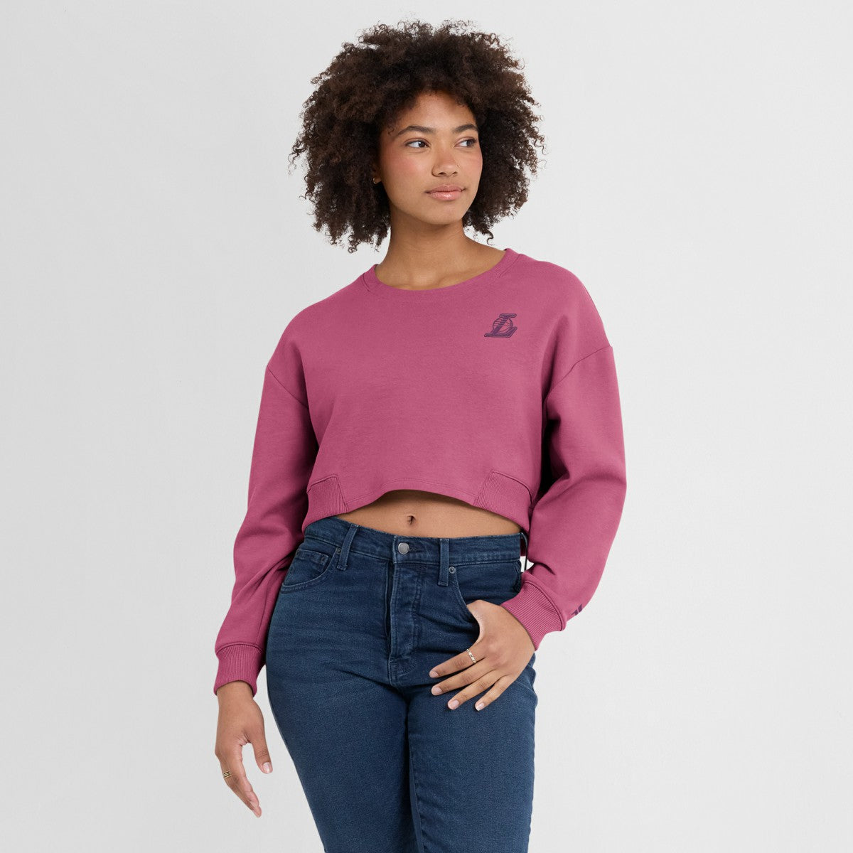 Pink Los Angeles Lakers Women's Studio Tri-Blend Cropped Pullover Sweatshirt | NBA