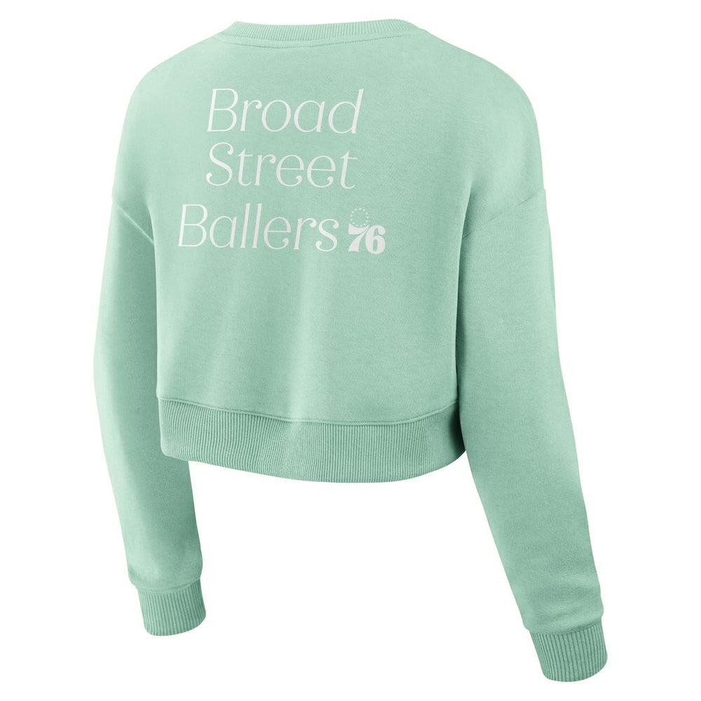 Mint Philadelphia 76ers Women's Studio Tri-Blend Cropped Pullover Sweatshirt | NBA