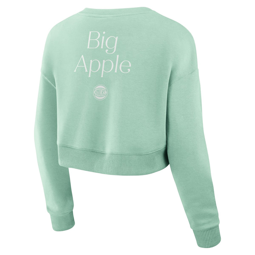 Mint New York Knicks Women's Studio Tri-Blend Cropped Pullover Sweatshirt | NBA