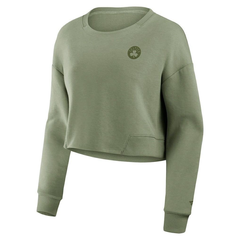 Olive Boston Celtics Women's Studio Tri-Blend Cropped Pullover Sweatshirt | NBA