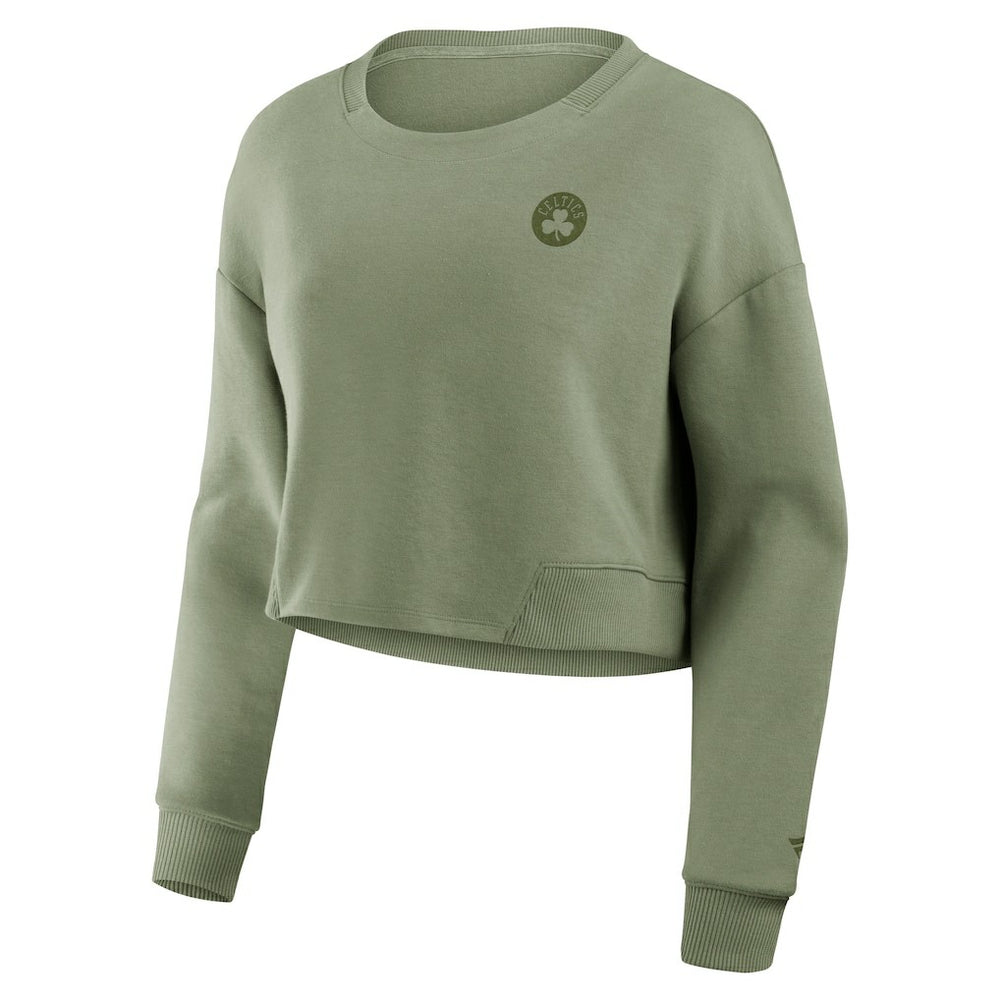 Olive Boston Celtics Women's Studio Tri-Blend Cropped Pullover Sweatshirt | NBA